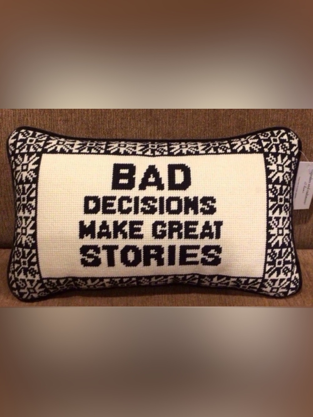 cupcakes & cashmere Black and White Knitted Phrase Accent Pillow